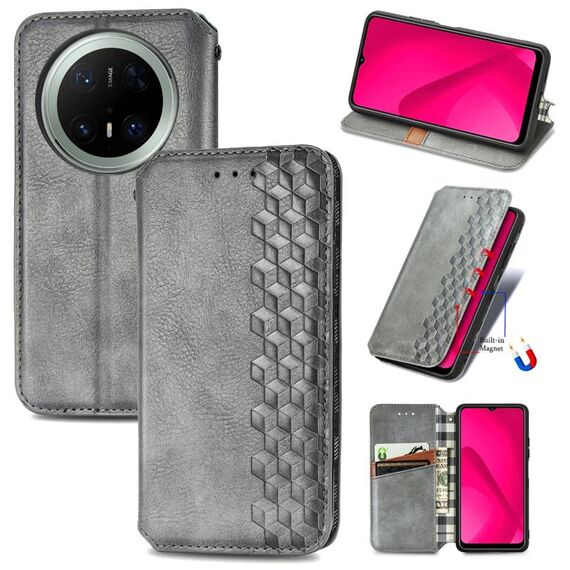 Per Huawei Mate 70 Pro Custodia per telefono in pelle magnetica pressata a griglia cubica (grigio)