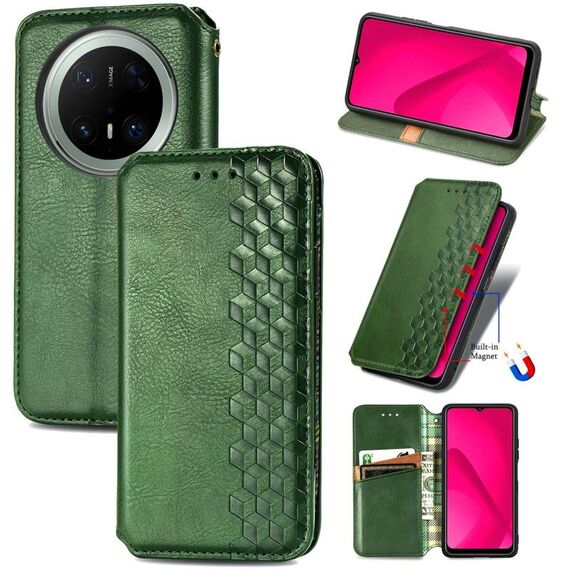 Per Huawei Mate 70 Pro+ Custodia per telefono in pelle magnetica pressata a griglia cubica (verde)
