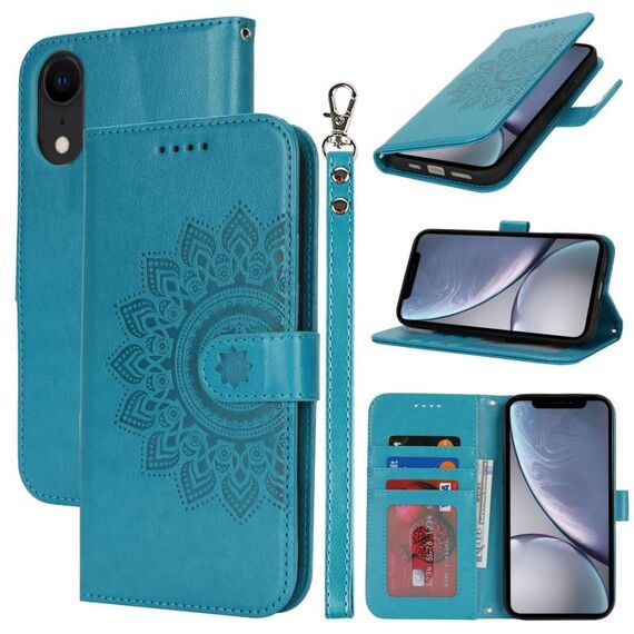 Per iPhone XR Custodia per telefono in pelle con stampa a doppia piega (blu)