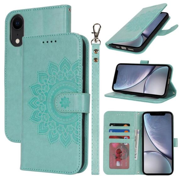 Per iPhone XR Custodia per telefono in pelle con stampa a doppia piega (verde menta)