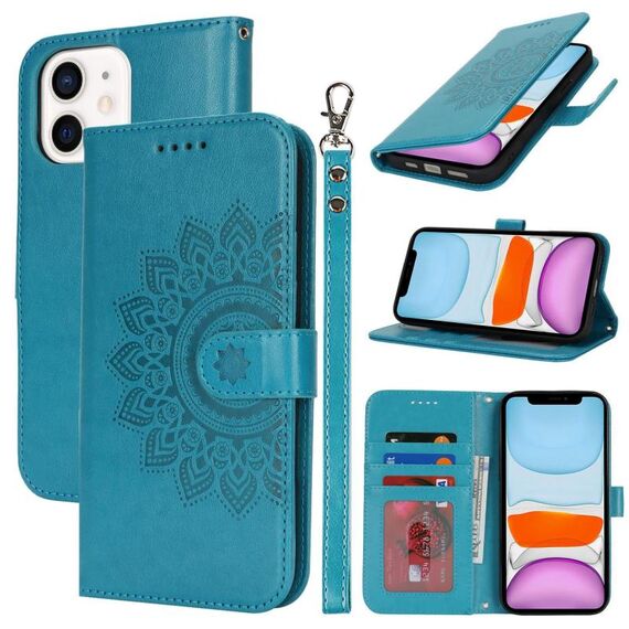 Per iPhone 11 Custodia per telefono in pelle con stampa a doppia piega (blu)