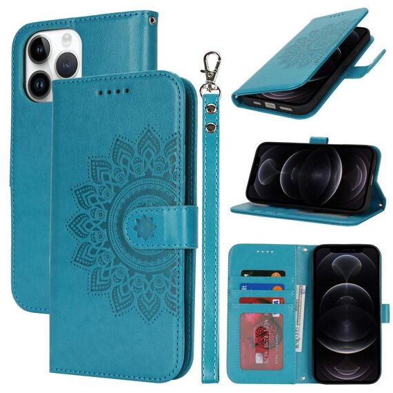 Per iPhone 12 / 12 Pro Custodia per telefono in pelle con stampa goffrata a doppia piega (blu)