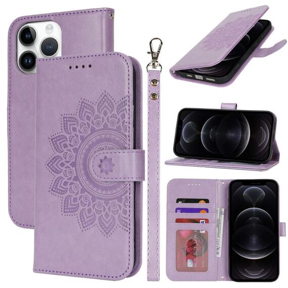 Per iPhone 12 / 12 Pro Custodia per telefono in pelle con stampa a doppia piega (viola)