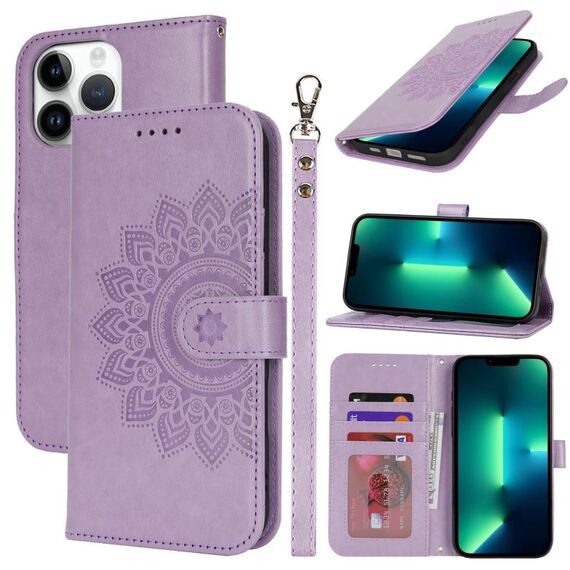 Per iPhone 13 Pro Max Custodia per telefono in pelle con stampa a doppia piega (viola)