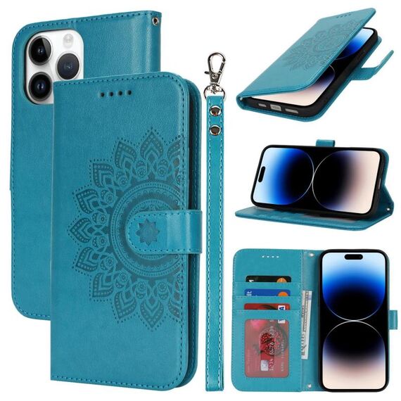 Per iPhone 14 Pro Custodia per telefono in pelle con stampa a doppia piega (blu)