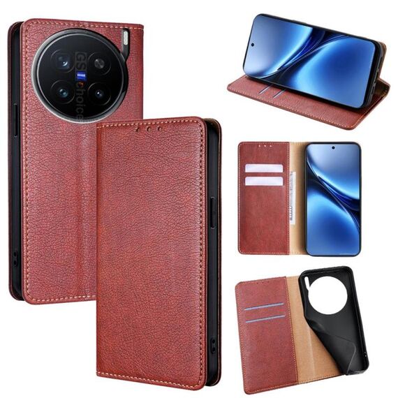 Per vivo X200 Pro 5G Gloss Oil Solid Color Magnetic Leather Phone Case (Marrone)