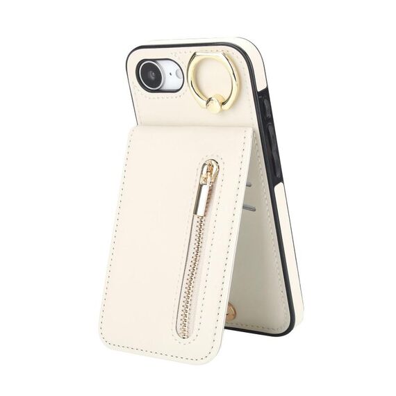 Per iPhone 16e Custodia per telefono con slot per schede RFID e cerniera retrò (bianca)