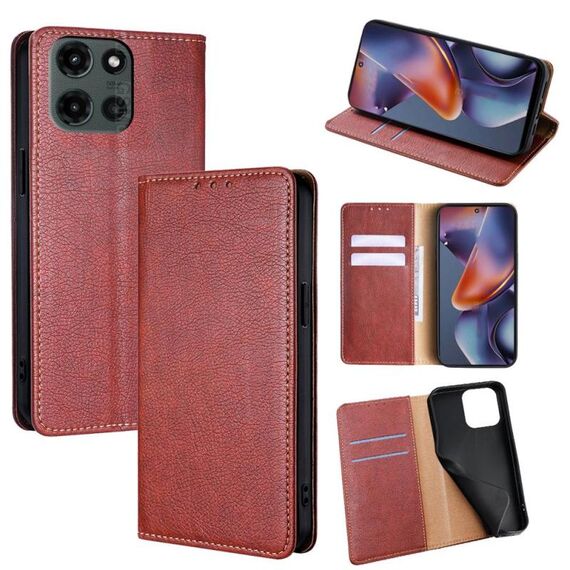Per Motorola Moto G 5G 2025 Custodia magnetica in pelle tinta unita color petrolio lucido (marrone)