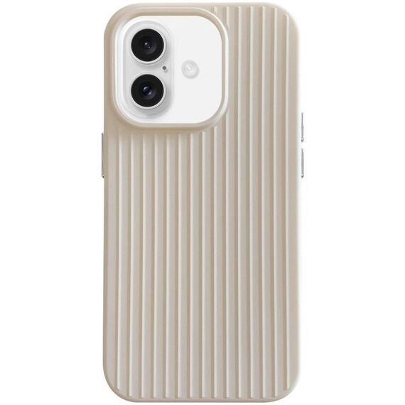 Per iPhone 16 Plus Macaroon Tile Stripe TPU Hybrid PC Phone Case (Beige)