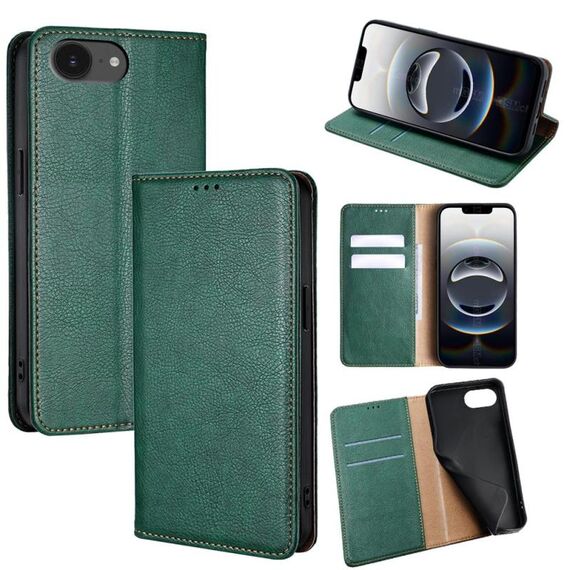 Per iPhone 16e Custodia magnetica in pelle tinta unita lucida Oil (verde)