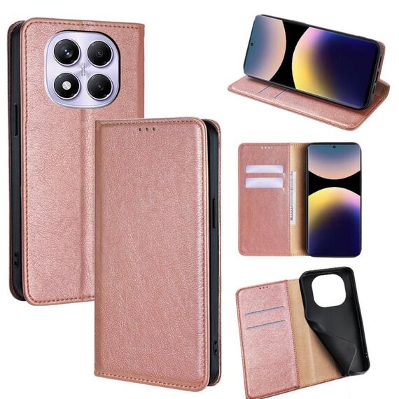 Per Redmi Note 14 Pro 4G Custodia per telefono magnetica in pelle tinta unita Gloss Oil (oro rosa)
