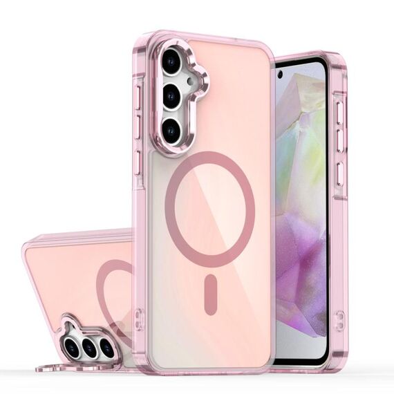 Per Samsung Galaxy A35 5G Plating Gradient Discolor MagSafe Custodia per telefono con supporto (rosa)