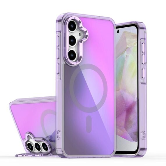 Per Samsung Galaxy A55 5G Plating Gradient Discolor MagSafe Custodia per telefono con supporto (viola)