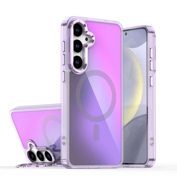 Per Samsung Galaxy S23 5G Plating Gradient Discolor MagSafe Custodia per telefono con supporto (viola)