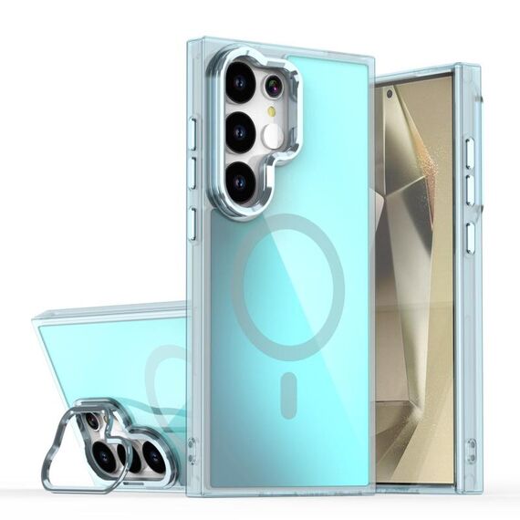 Per Samsung Galaxy S25 Ultra 5G Plating Gradient Discolor MagSafe Custodia per telefono con supporto (blu)