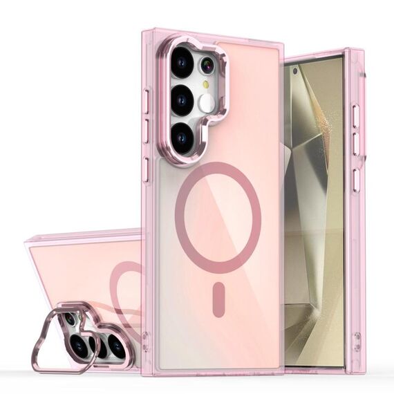 Per Samsung Galaxy S24 Ultra 5G Plating Gradient Discolor MagSafe Custodia per telefono con supporto (rosa)