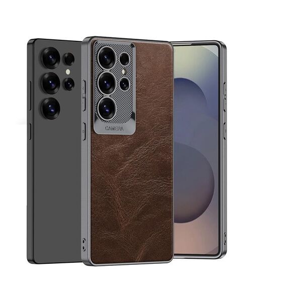 Per Samsung Galaxy S25 Ultra 5G GKK Custodia per telefono in pelle cerata e olio con lente a scala (marrone)