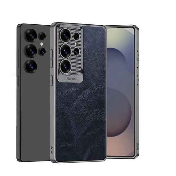 Per Samsung Galaxy S25 Ultra 5G GKK Custodia per telefono in pelle cerata e olio con lente a scala (blu)