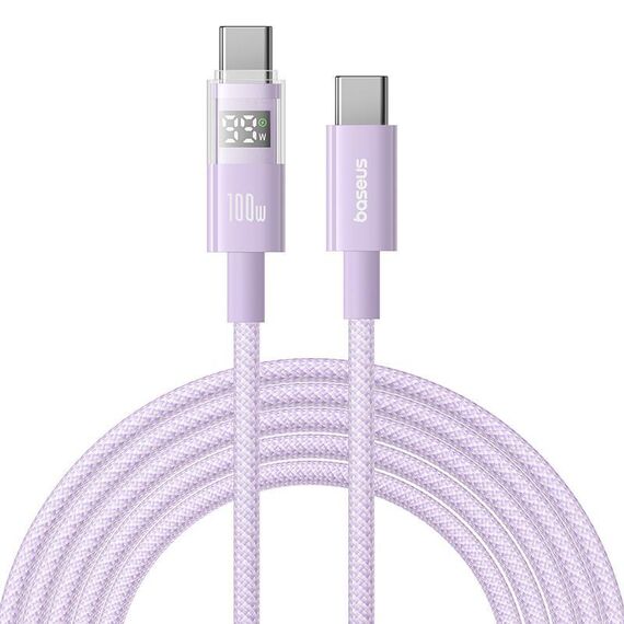 Cavo di ricarica rapida Baseus Display 100W da tipo C a tipo C, lunghezza: 2 m (viola)
