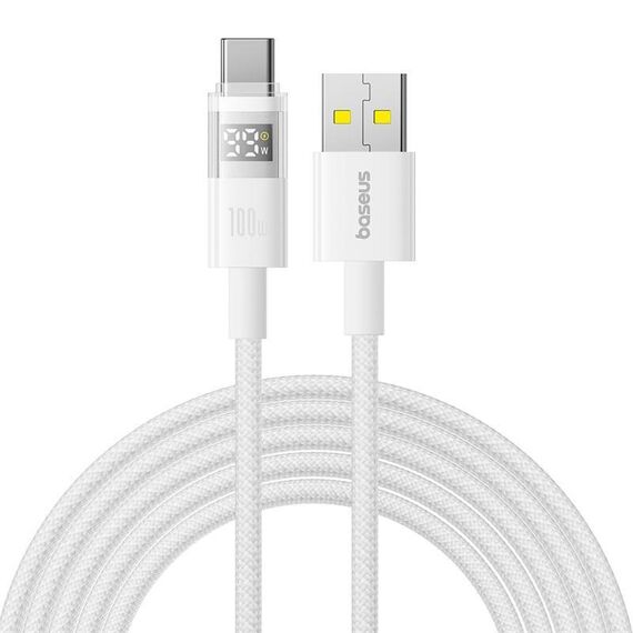 Cavo di ricarica rapida Baseus Display da 100 W USB-A a Type-C, lunghezza: 2 m (bianco)