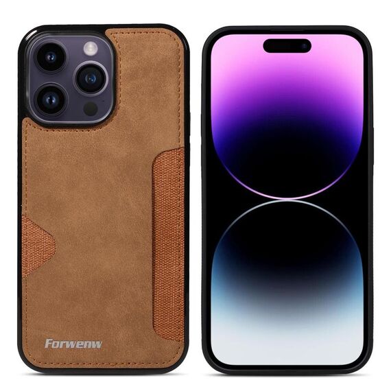 Per iPhone 14 Pro Max Forwenw F5 Series Custodia per telefono con borsa per carte integrata (marrone)