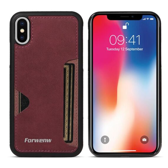Per iPhone X / XS Forwenw F5 Series Custodia per telefono con borsa per carte integrata (rosso)