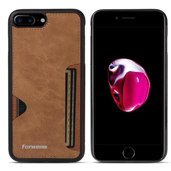 Per iPhone 7 Plus / 8 Plus Forwenw F5 Series Integrated Card Bag Custodia per telefono (marrone)
