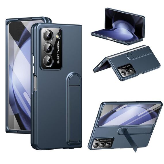 Per Samsung Galaxy Z Fold5 Custodia per telefono con supporto pieghevole integrato Skin Feel (blu)