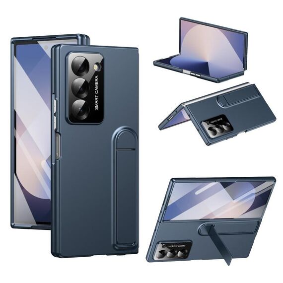 Per Samsung Galaxy Z Fold6 Custodia per telefono con supporto pieghevole integrato Skin Feel (blu)