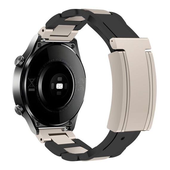 Cinturino per orologio in gomma in acciaio inossidabile con fibbia magnetica pieghevole da 22 mm (nero + luce stellare)