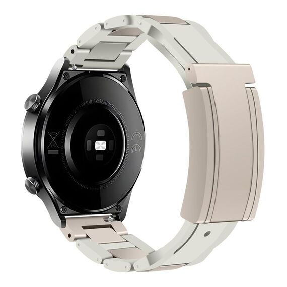 Cinturino per orologio in gomma in acciaio inossidabile con fibbia magnetica pieghevole da 22 mm (bianco + luce stellare)