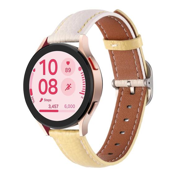Cinturino per orologio in vera pelle con fibbia quadrata e trama Litchi da 20 mm (bianco + giallo)