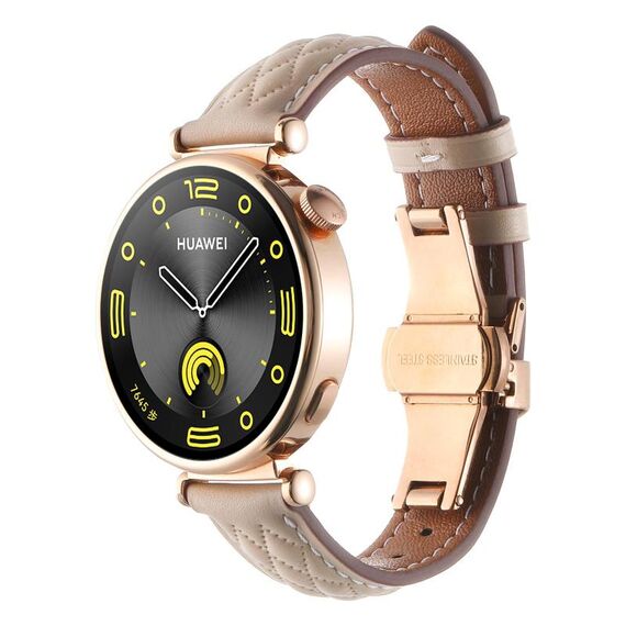 Cinturino per orologio in vera pelle con fibbia a farfalla con motivo a diamante da 18 mm (albicocca)