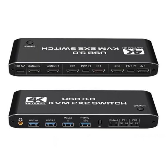 K3 per doppi monitor HDMI USB 3.0 Estrattore audio Jack da 3,5 mm 4K 60Hz Switch KVM 2 In 2 Out