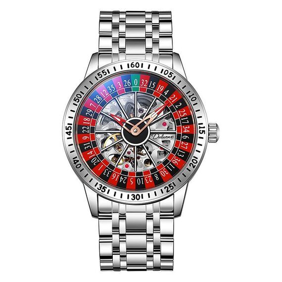 Orologio meccanico Dulunwe 6061A impermeabile 30m con quadrante rotante, colore: cinturino in acciaio bianco