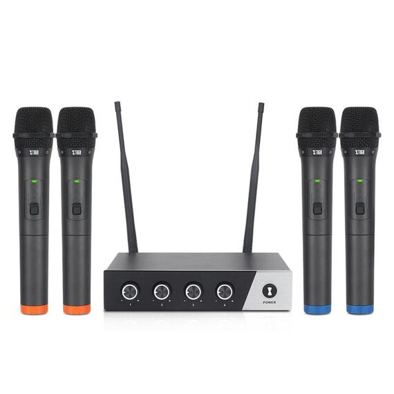 XTUGA S400 Sistema microfonico wireless UHF professionale a 4 canali con 4 microfoni palmari (spina americana)