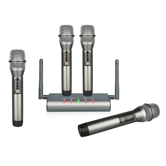 XTUGA U-F4600 Sistema microfonico wireless UHF professionale a 4 canali con 4 microfoni palmari (spina UK)