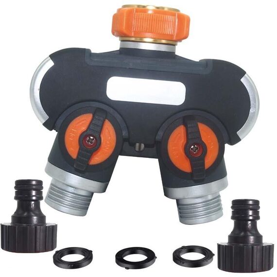 Irrigazione e irrigazione del giardino Divisore dell'acqua con un passaggio a due rubinetti con connettore europeo filettato + connettore per capezzolo in plastica