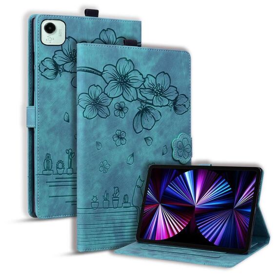 Per Honor Pad X9a / X9 Pro Custodia per tablet in pelle goffrata con motivo Sakura Cat (verde)