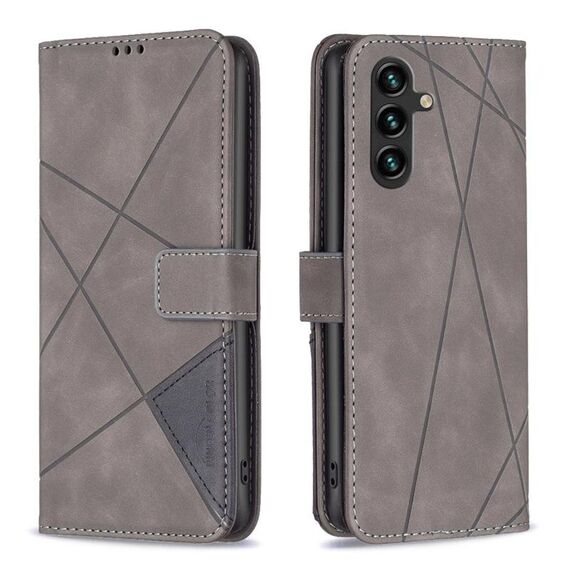 Per Samsung Galaxy M16 5G / F16 5G Custodia per telefono in pelle con fibbia magnetica e trama a rombi (grigio)