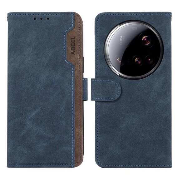 Per Xiaomi 15 Ultra ABEEL Custodia per telefono in pelle magnetica RFID Color Block (blu-marrone)
