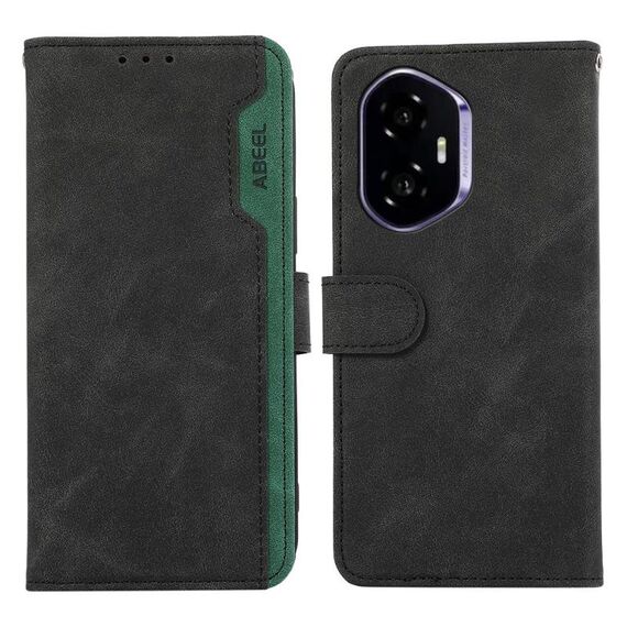 Custodia per telefono in pelle magnetica RFID Color Block ABEEL per Honor 400 (nero-verde)