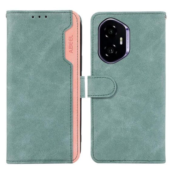 Custodia per telefono in pelle magnetica RFID Color Block ABEEL per Honor 400 (ciano-rosa)