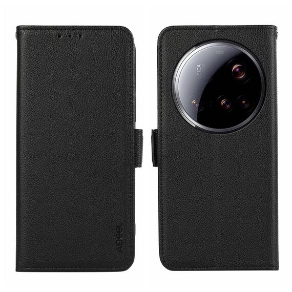 Custodia per telefono ABEEL con motivo Litchi magnetico laterale in pelle con protezione RFID per Xiaomi 15 Ultra (nera)