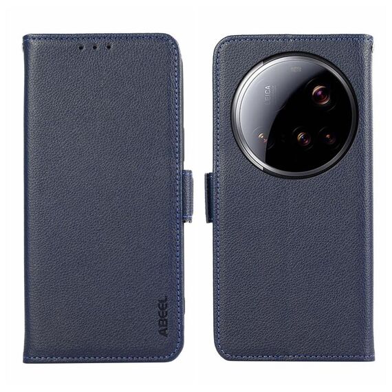 Custodia per telefono ABEL con motivo Litchi magnetico laterale in pelle con protezione RFID per Xiaomi 15 Ultra (blu)