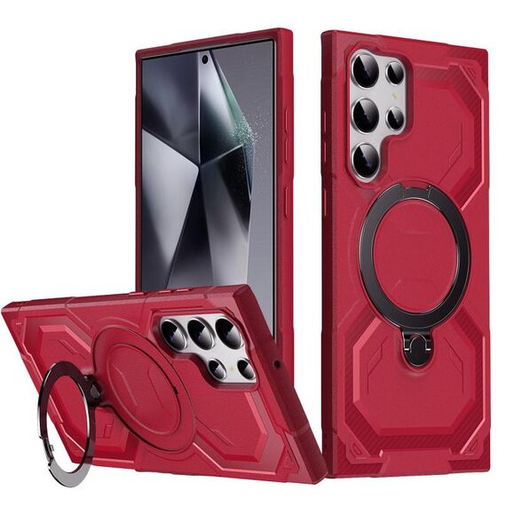 Per Samsung Galaxy S22 Ultra 5G Custodia per telefono con supporto MagSafe satinato (rosso)