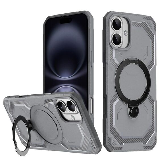 Per iPhone 16 Custodia per telefono con supporto MagSafe satinato (grigio)