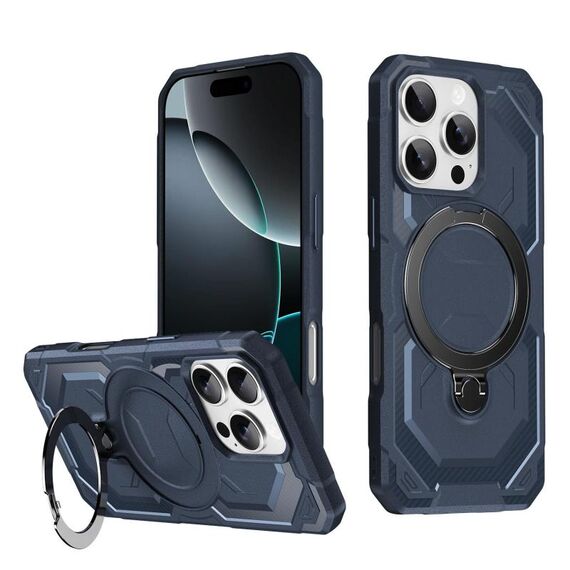 Per iPhone 16 Pro Max Custodia per telefono con supporto MagSafe satinato (blu)