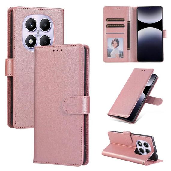 Per Redmi Note 14 Pro 4G Global 3-Slot per schede Custodia per telefono in pelle multifunzionale (oro rosa)