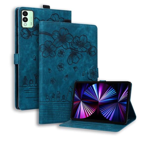Per Tecno MegaPad 11 Custodia per tablet in pelle goffrata con motivo Sakura Cat (blu)